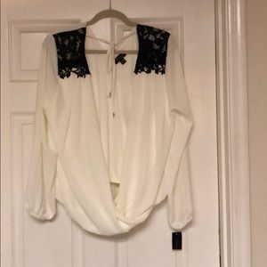 Thalia Sodi Black and White Surplice Blouse